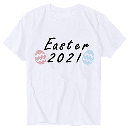Hotkey Womens Short Sleeve Tops Plus Size 2021 Easter T-Shirts Shirts O-Neck Tee Tops O-Neck Solid Tunic Tops Blouse White