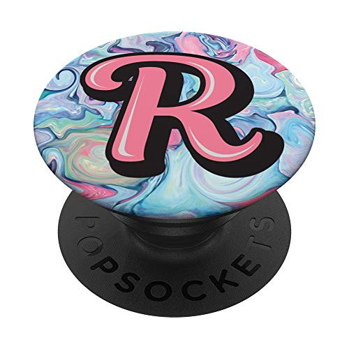 Monogram Letter R Pink Purple Blue Marble Swirl Background PopSockets Grip and Stand for Phones and Tablets