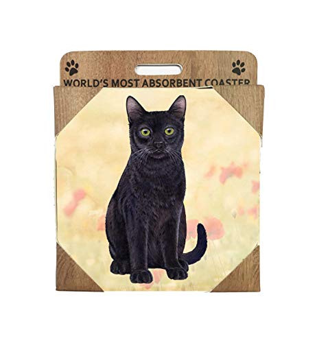 E and S Imports Ceramic Coaster - Black Cat -1-