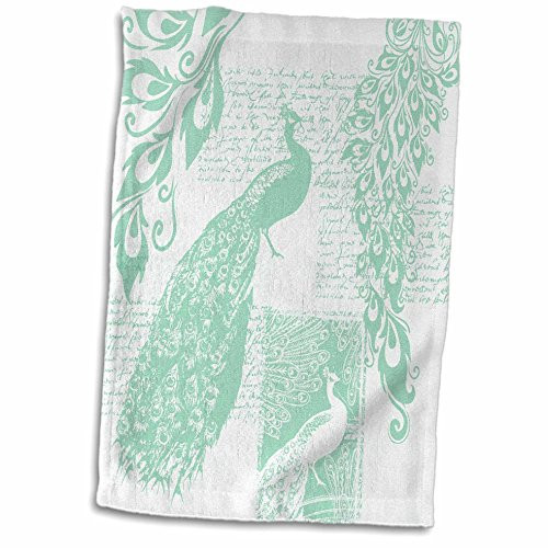 3D Rose Mint Green Vintage Peacock-Birds Hand-Sports Towel 15 x 22 3D Rose Mint Green Vintage Peacock-Birds Hand-Sports Towel 15 x 22