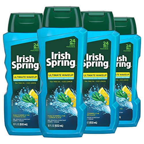 Irish Spring Ultimate Wake Up Tea Tree Face and Body Wash for Men Moisturizing Body Wash Washes Away Bacteria - 18 Fluid Ounce 4 Pack Irish Spring Ultimate Wake Up Tea Tree Face and Body Wash for Men Moisturizing Body Wash Washes Away Bacteria - 18 Fluid Ounce 4 Pack