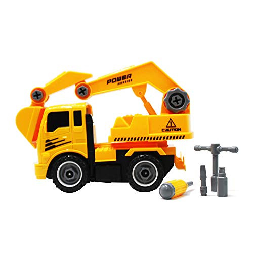 FUNFINDING Kids Vehicles Set Car Toy Truck Transport Car Carrier Toy for Boys and Girls,Engineering Vehicles Children Dumpers, Mixers,Excavators and Crane Truck Toys, Yellow (YH559-9A)