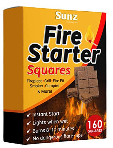 Fire Starters Squares 160 Large Pack. Natural Fire Starter for Campfires Grill Starter Cubes Camping Fire Starter Cubes Charcoal Starter Cubes BBQ Fire Starter Grill Fire Starter Squares