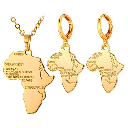 U7 Gold African Jewelry Set Outline Grain Drop Earrings and 18K Gold Africa Map Pendant Necklace for Women Girls Gift Packed U7 Gold African Jewelry Set Outline Grain Drop Earrings and 18K Gold Africa Map Pendant Necklace for Women Girls Gift Packed