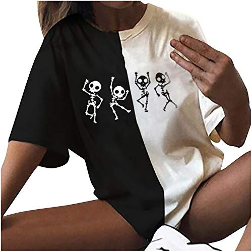 Women's Tops O-Neck Summer Gradient Printed Fitting Blouse Short Sleeve Shirt Tunic Top Loose Casual Rounded V Neck Stretch Funny Shirts-BlackS-