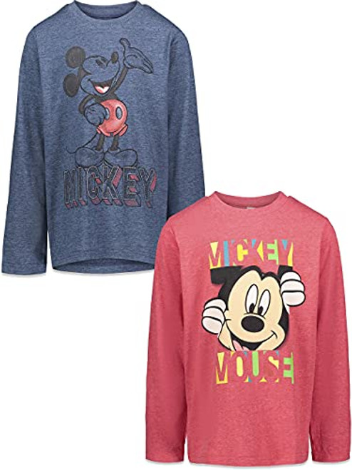 Disney Mickey Mouse Toddler Boys 2 Pack Long Sleeve Graphic T-Shirt 4T Red-Charcoal