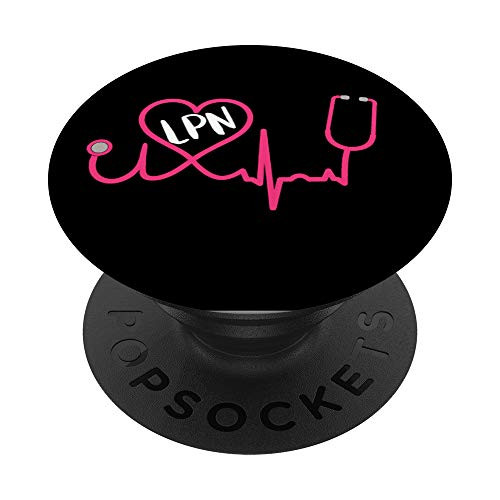 Nurse LPN EKG Stethoscope Heart Cute Black Pink White PopSockets PopGrip- Swappable Grip for Phones  and  Tablets