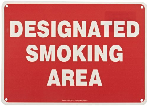 Accuform MSMK403VP Plastic Safety Sign Legend"Designated Smoking Area" 10" Length x 14" Width x 0.055" Thickness White on Red Accuform MSMK403VP Plastic Safety Sign Legend"Designated Smoking Area" 10" Length x 14" Width x 0.055" Thickness White on Red