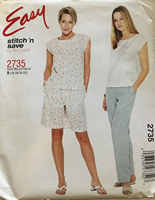 MCCALL'S 2735 TOP Pull-ON Pants  and  Shorts Sewing Pattern Misses-Plus Size- B -16 18 20 22-