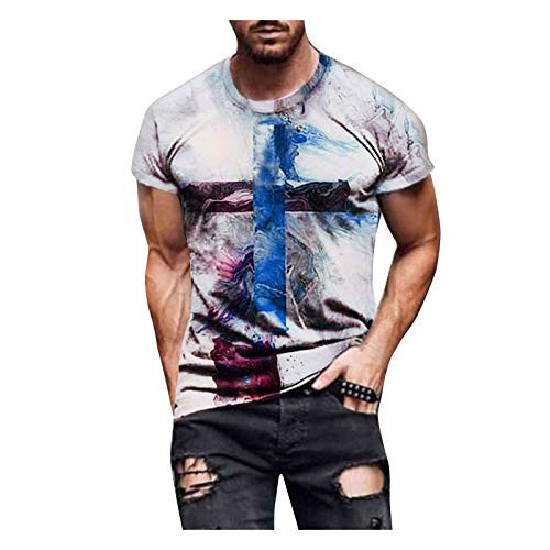 Shirt for Men Street Fashion Casual Printed Crew Neck Shirt Muscle Tee Shirts Top Men's Comfy Soft T-Shirts Summer Short Sleeve Cotton Crew Neck Loose Casual Tees Blouse Tops White M