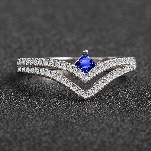 925 Sterling Silver Princess Crown Ring Natural Sapphire Cubic Zirconia Promise Halo CZ Classical Eternity Engagement Wedding Band Ring for Women -US Code 7-