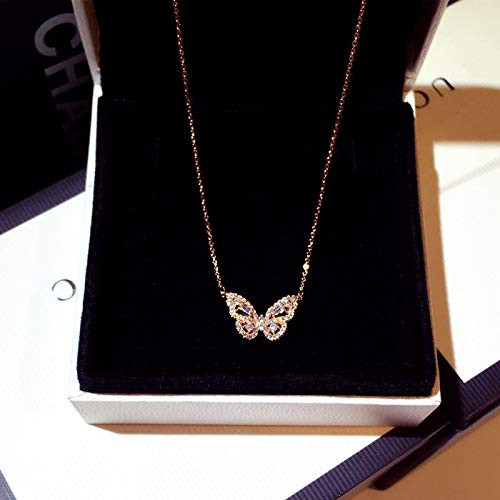 Vintage Dainty Initial Necklace 18K Gold Plated Crystal Choker Necklace Choker Necklace Butterfly Pendant Necklaces Chain Fashion Rhinestone Jewerly for Women and Girls -Rose gold-