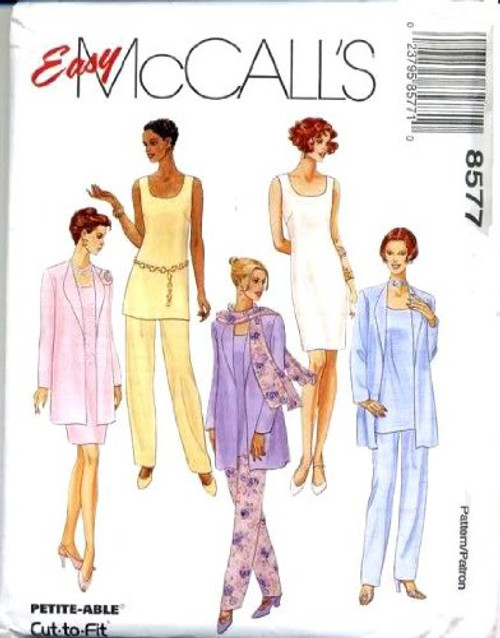 McCall's Sewing Pattern 8577 Misses' Unlined Jacket Dress Top Pull-on Pants and Scarf Size E -14 16 18- McCall's Sewing Pattern 8577 Misses' Unlined Jacket Dress Top Pull-on Pants and Scarf Size E -14 16 18-