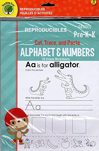 Cut Trace and Paste Alphabet  and  Numbers - Reproducible Educational Workbook - Teacher Approved - Grades Pre-K - K