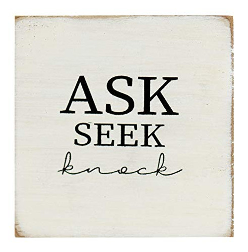 Dicksons Ask Seek Knock Black 3 x 3 MDF Decorative Tabletop Plaque Sign Dicksons Ask Seek Knock Black 3 x 3 MDF Decorative Tabletop Plaque Sign