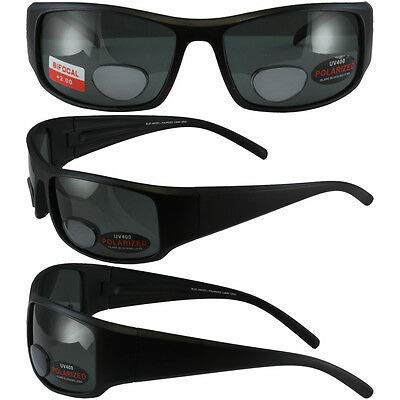BluWater Polarized Bifocal 1 Sunglasses Matte Black Frames  plus2.0 Magnification Smoke Lenses by Global Vision