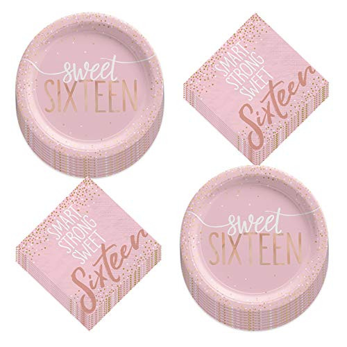 Sweet Sixteen Blush Pink Paper Dessert Plates and Beverage Napkins -Serves 16- Sweet Sixteen Blush Pink Paper Dessert Plates and Beverage Napkins -Serves 16-