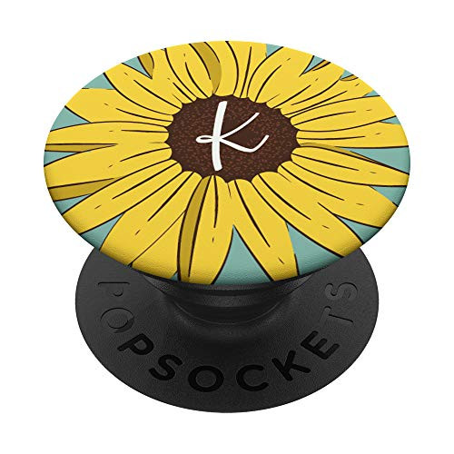 Cute Sunflower Letter K Monogram Initial Floral PopSockets Grip and Stand for Phones and Tablets