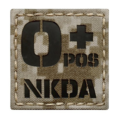 Digital Desert AOR1 Infrared IR OPOS NKDA O plus Blood Type 2x2 Tactical Morale Hook-and-Loop Patch