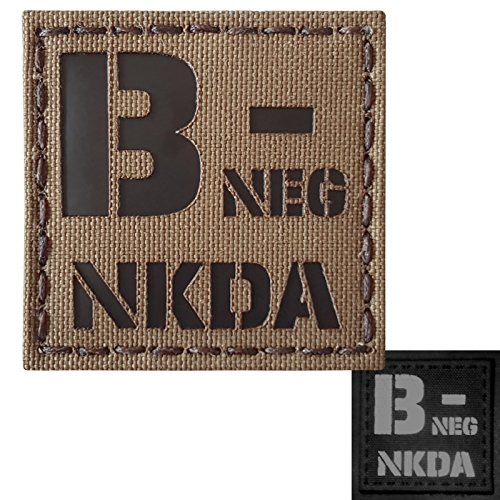 Coyote Brown Tan Infrared IR BNEG NKDA B- Blood Type 2x2 Tactical Morale Touch Fastener Patch