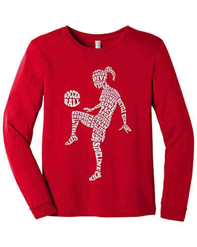 Threadrock Big Girls' Soccer Player Typography Youth Long Sleeve T-Shirt - Medium Red