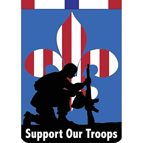 Support Our Troops Fleur de Lis 42 x 29 Shield Shape Double Applique Tab Top Large House Flag