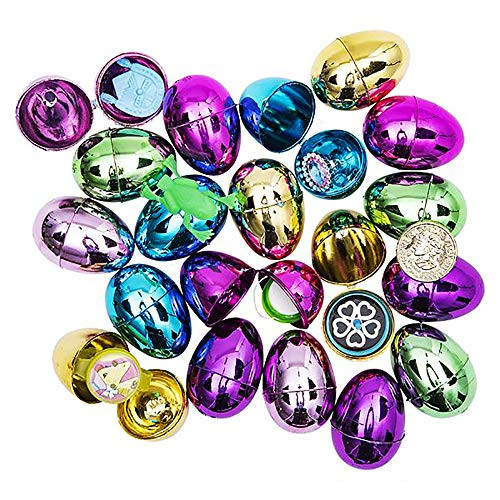 The Dreidel Company Easter Eggs Prefilled with Assorted Toys - Colorful Bright Plastic Easter Eggs Perfect for Easter Egg Hunt Surprise Egg Easter Hunt 2" Assorted Toys -20-Pack-