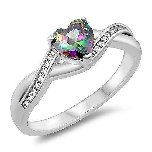 CloseoutWarehouse Rainbow Simulated Topaz Cubic Zirconia Infinity Heart Ring Sterling Silver Size 7