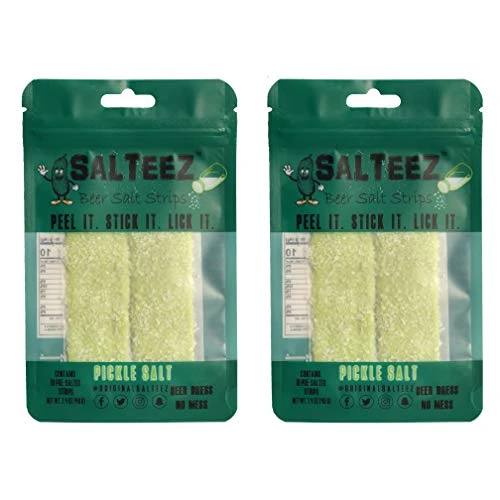 Salteez Beer Salt Strips- Pickle Salt Flavor Strips That Stick to Your Bottle Can or Cup - For a Perfectly Dressed Beer Anytime Anywhere -Pickle Salt 1.4 Ounce -Pack of 2-