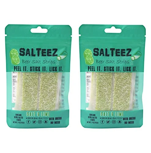 Salteez Beer Salt Strips- Real Salt  and  Lime Flavor Strips That Stick to Your Bottle Can or Cup - For a Perfectly Dressed Beer Anytime Anywhere -Salt  and  Lime 2 Pack-
