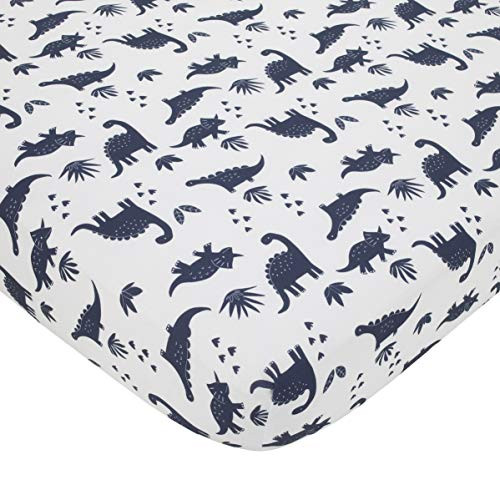 Carter's Dino Adventure Super Soft White  and  Blue Fitted Crib Sheet Navy White