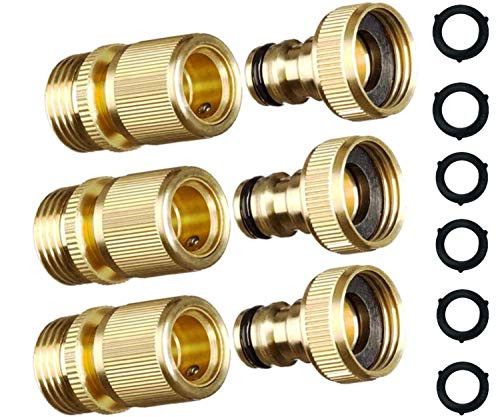 MAXFLO Garden Hose Quick Connect Garden Hose Fittings -3 Pack- Solid Brass Water Hose Quick Connect Fittings Quick Connector  Water Hose Connectors 3-4 inch GHT  Hose Couplers Quick Disconnect