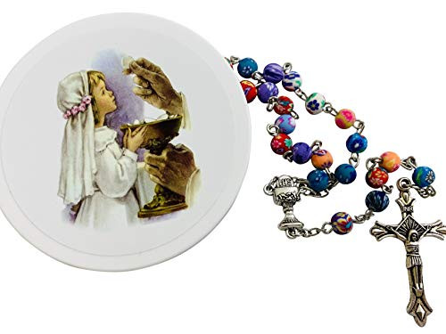 Girl's First Communion Rosary with Colorful Bead Catholic Gift Set with Case Girl's First Communion Rosary with Colorful Bead Catholic Gift Set with Case