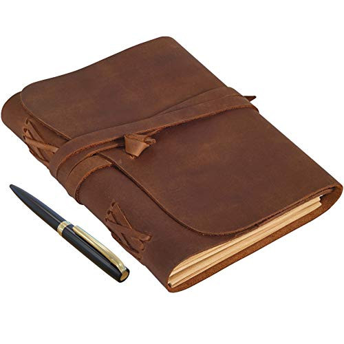 Elizo Lined Leather Journal Refillable - Brown Leather Journal With Lined Pages - Small Leather Notebook - Leather Journal for Men and Women - Leather Bound Journal For Writing - 5x7 Saddle