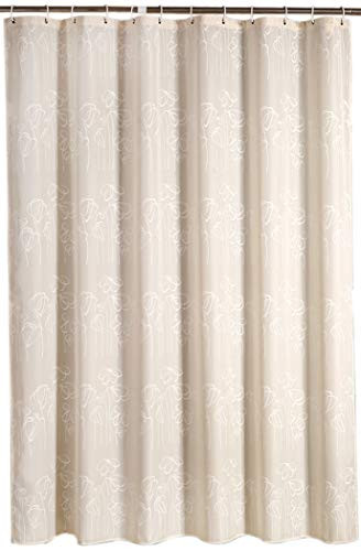 Standard Shower Curtain for Bathroom Water Repellent Fabric Mildew Resistant Washable Cloth (Hotel Quality, Eco Friendly, Heavy Weight Hem) with White Plastic Hooks (72" x 72", Beige White)
