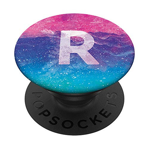 Teal Aqua Blue Pink Gradient White Monogram Initial Letter R PopSockets Grip and Stand for Phones and Tablets