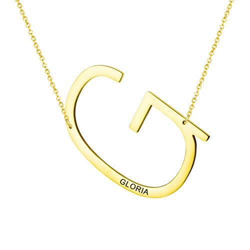 Gloria Large Initial Necklace Personalized Name Oversize Letter Pendant 18K Gold Plated Stainless Steel Jewelry Birthday Gifts for Teen Girls Women Sister Daughter Bridesmaid