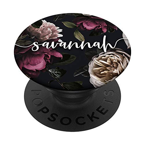 Savannah - Elegant Floral Rose  and  Peony Personalized Name PopSockets PopGrip- Swappable Grip for Phones  and  Tablets
