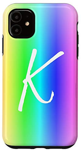 iPhone 11 Rainbow Initial K Phone Case Colorful Rainbow Ombre Letter K Case