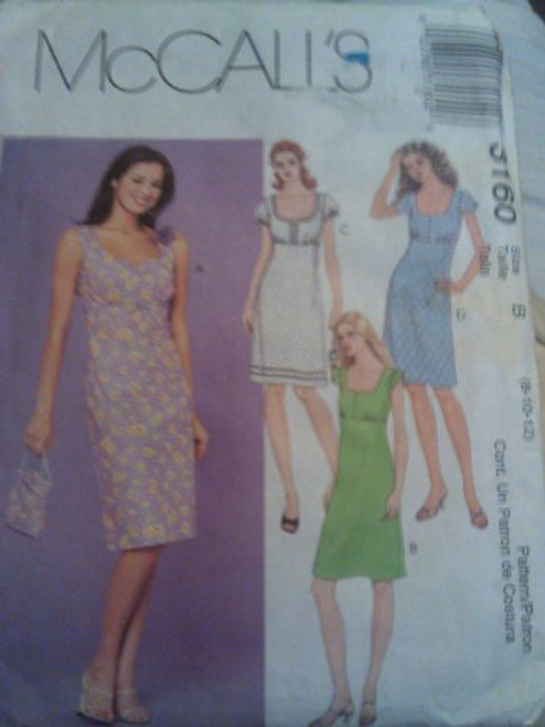 UNCUT  and  OOP McCALL'S 3160 DRESSES  and  BAG SEWING PATTERN MISSES' SIZE- B -8 10 12-