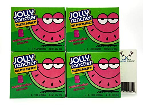 Jolly Rancher Jello Shot Bundle- Jolly Rancher Watermelon Jello Gelatin -Pack of four 3oz boxes - Now from the Kraft Heinz Foods Company- and Watermelon Jello Shot Recipe Card from Carefree Caribou
