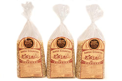 Amish Country Popcorn  3 - 2 lb Bags  Baby White Popcorn Kernels  Old Fashioned with Recipe Guide -3 - 2 lb Bags-