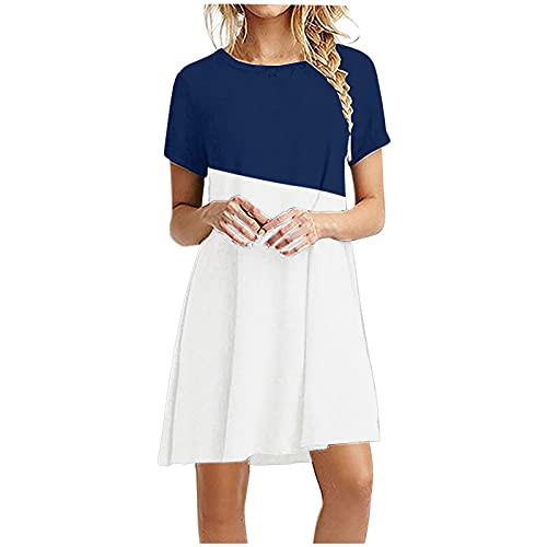 Dresses for Women Casual Fashion Women Sexy Plus Size Solid Sleeveless O-Neck Pockets Camisole Dress Blue