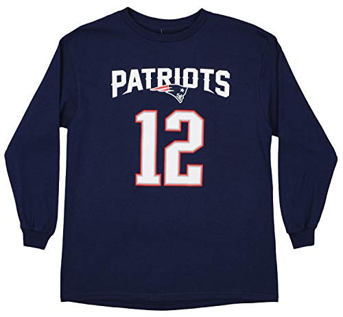Outerstuff NFL Youth Boys New England Patriots Tom Brady Long Sleeve Mainliner Tee Navy -Large -12-14--