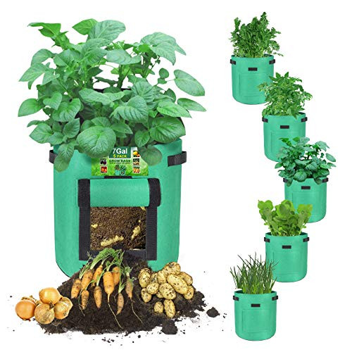 SunArea Potato Grow Bags 5 Pack 7 Gallon Potato Planter Bags Potato Fabric Pots Thickened Nonwoven Aeration Heavy Duty Smart Pots Plant Grow Bags with Reinforced Handles for Tomato Carrot Onion SunArea Potato Grow Bags 5 Pack 7 Gallon Potato Planter Bags Potato Fabric Pots Thickened Nonwoven Aeration Heavy Duty Smart Pots Plant Grow Bags with Reinforced Handles for Tomato Carrot Onion