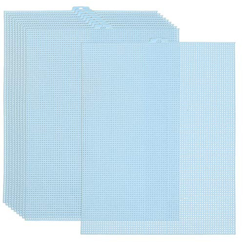 BUYGOO 12 Pack 7 Count Blue Plastic Mesh Canvas Sheets for Embroidery Acrylic Yarn Crafting Knit and Crochet Projects - 10.5'' x 13.5''
