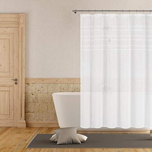 Vera Neumann - Nia Striped Linen Textured Mildew Resistant Fabric Shower Curtain Liner For Bathroom Waterproof | Water Repellent & Antibacterial - Assorted Colors - (72 X 72 Inch - White)