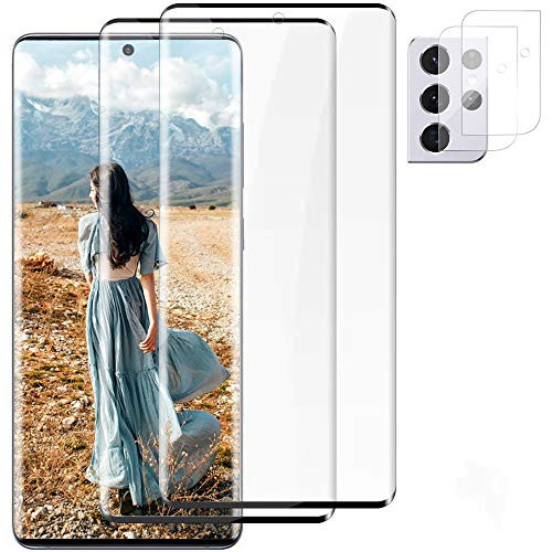 -2 plus1Pack- For Samsung Galaxy S21 Ultra Screen Protector  plus Camera Lens Protector -Fingerprint Unlock- -9H Hardness- 3D Full Coverage HD Tempered Glass Film For Galaxy S21 Ultra 5G -6.8-