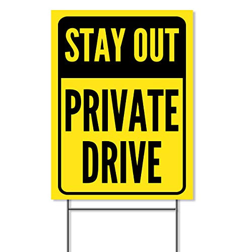 Private Drive Sign with Metal Wire H-Stakes - 12''x16'' Corrugated Plastic Private Drive No Trespassing Sign - Private Driveway Sign - Stay Off Driveway Sign - Driveway No Enter Sign - Driveway Sign