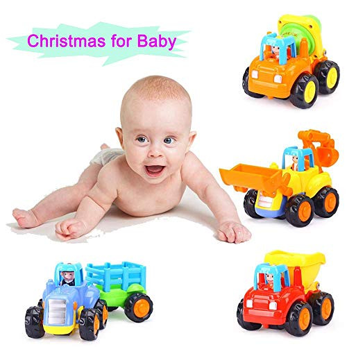 Huile Friction Powered Cars?Push and Go Car Toys ,4pcs Early Education Vehicles Toy Set -Tractor,Bulldozer,Cement Mixer Truck,Dumper for Toddler Baby Toy 1 2 3 Years